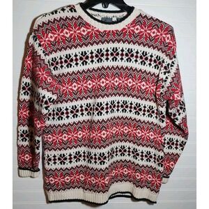 Lizwear Geometric Sweater Size Sm Crew Neck Long Sleeves Red Black Vintage Retro